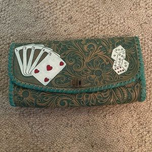 American Darling Clutch, detailed tooling with deck of cards and dices